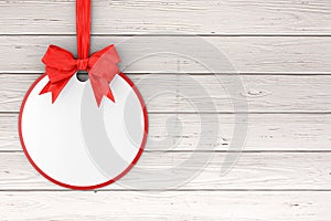 Blank Circle Sale Tag with Red Ribbon and Bow. 3d Rendering