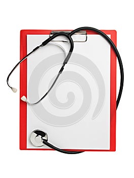 Blank clipboard with phonendoscope isolated
