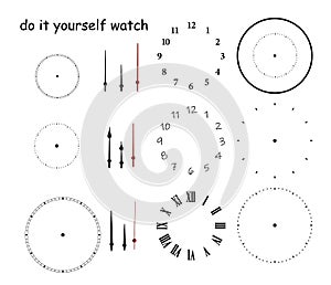 Blank clock face with hour, minute and second hands isolated on white background. Just set your own time