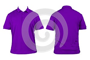 Blank clothing for design. Purple polo shirt, clothing on isolated white background, front and back view, isolated white, plain t-
