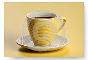 Blank coffee cup on the table. Isolated on yellow background, v22