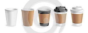 Blank coffee cups with drink takeaway symbols realistic set isolated vector