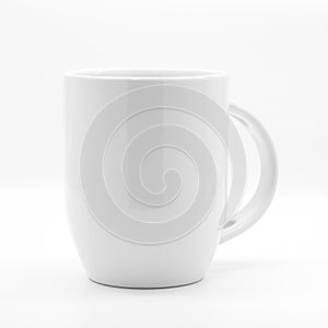 Blank coffee mug and spoon on modern white backdrops. Empty tea cup for your design