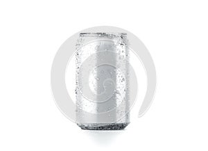 Blank cold aluminium beer can mockup with drops, 330 ml