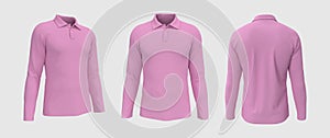 Blank collared shirt mockup, front, side and back views, tee design presentation for print