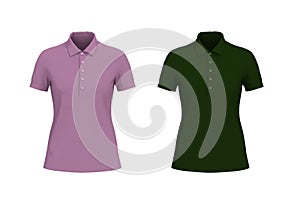 Blank collared shirt mockup, front, side and back views, tee design presentation for print, 3d illustration