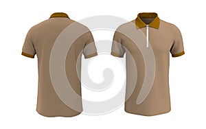 Blank collared shirt mockup with half zip, front, and back views, tee design presentation for print, 3d illustration