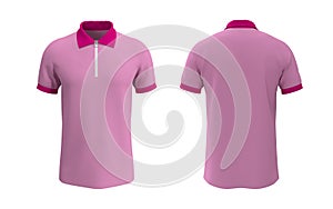 Blank collared shirt mockup with half zip, front, and back views, tee design presentation for print, 3d illustration