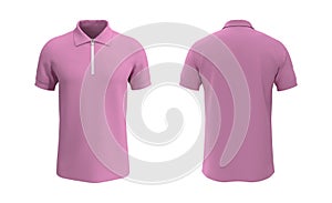 Blank collared shirt mockup with half zip, front, side and back views, tee design presentation for print, 3d rendering, 3d