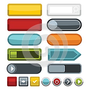 Blank color web buttons icons set, flat style