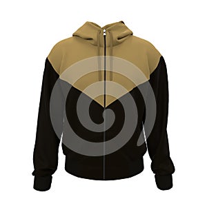 Blank colorblock hooded sweatshirt mockup with zipper in front view