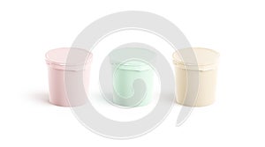 Blank colored ice cream bucket mockup set, side view