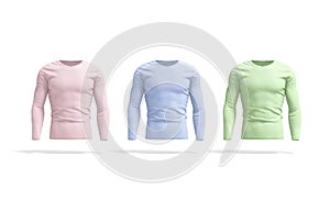 Blank colored longsleeve t-shirt mockup set, front view