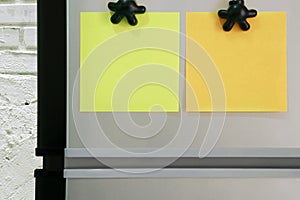 Blank Colored Paper Note Sticked on Refridgerator Door for Add Text Message