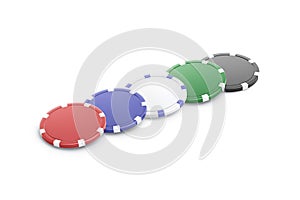 Blank colored plastic round chip mockup lying row, side view