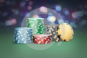 Blank colored plastic round chip mockup stand stack on background