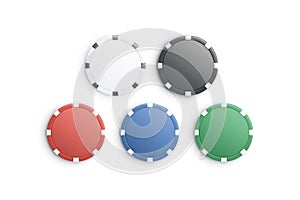 Blank colored plastic round chips mockup, top view