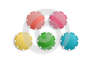 Blank colored plastic round chips mockup, top view