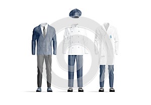 Blank colored professional clothing mockup set, front view