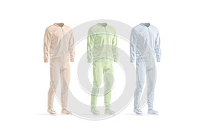 Blank colored sport tracksuit with bomber, pants and sneakers mockup