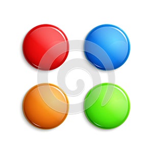Blank colorful glossy badges. Web buttons. Vector shape design blue, red, green nad orange