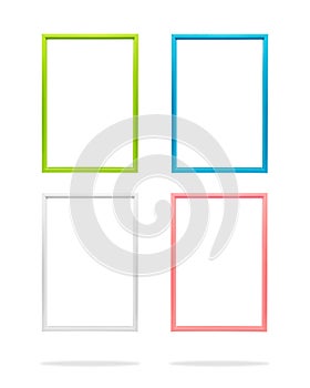 Blank colorful photo frame template set on isolated background with clipping path. Simple plastic border for your design