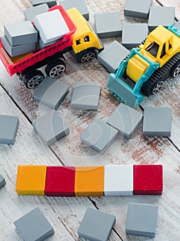 Blank colorful Wood Scrabble Pieces with truck toys