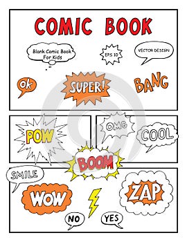 Blank Comic Book, Mock up with empty speech bubbles