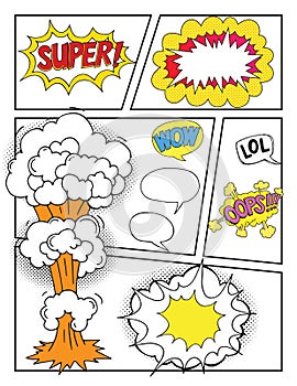 Blank Comic Book, Mock up with empty speech bubbles