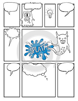 Blank Comic Book, Mock up with empty speech bubbles