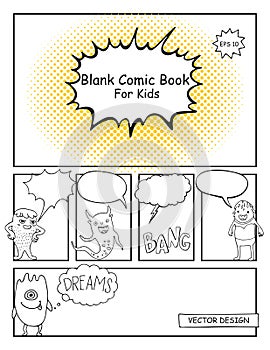 Blank Comic Book, Mock up with empty speech bubbles