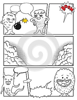 Blank Comic Book, Mock up with empty speech bubbles