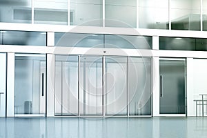 Blank commercial building glass entrance mockup