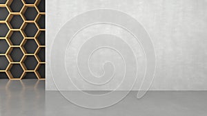 Blank concrete wall with hexagons pattern background.