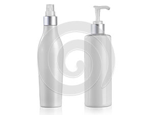 Blank cosmetic container white plastic Spray bottle with cap, isolated white background