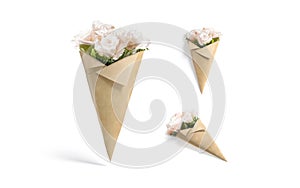 Blank craft flowers packaging cone wrap mockups,