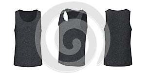 Blank crewneck sleeveless t-shirt mockup in front and back views, design presentation for print, 3d illustration