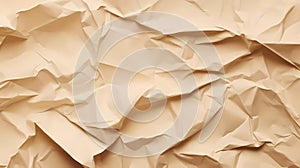 Blank crumpled beige paper background. Generative ai design