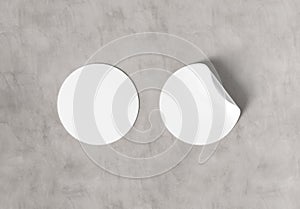 Blank curled sticker mockup isolated. Circular label template. 3D rendering