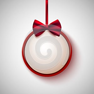 Blank decorative tag with red bow, vector illustration
