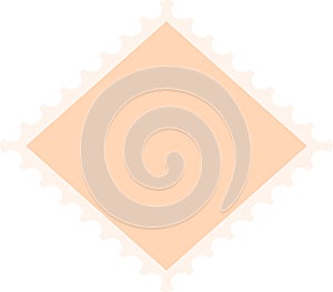 Blank diamond shaped postage stamp with serrated edge isolated on white background, providing copy space for