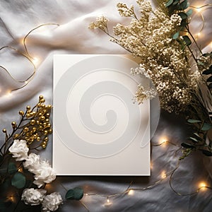 Blank diary empty page note book top view new year Christmas celebration light flower decoration for background image