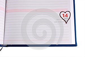Blank diary page marked 14 February - Horizontal photo