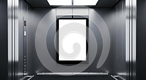 Blank Digital Advertising Screen Mockup in Modern Elevator Interior