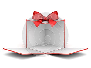 Blank display gift box backdrop unfold for your product or present box showcase with red ribbon bow opening photo