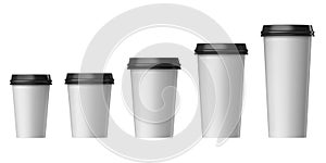 Blank disposable cup with cover, Extra, Small, Medium, Large
