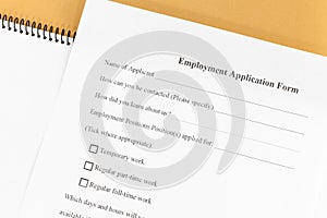 Blank employment application paper form