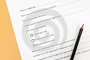 Blank employment application paper form