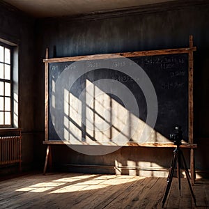 Blank, empty, blackboard for written message, in retro vintage classroom