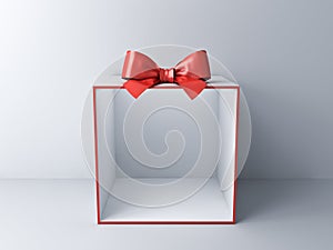 Blank empty display gift box showcase on white room background